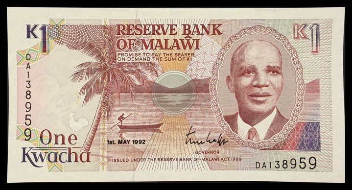 Malawi 5 Kwacha (front) / 1 Kwacha (back), specimen 344