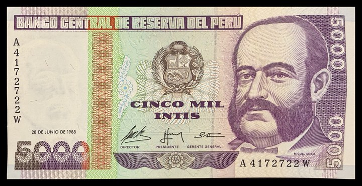 Peru 5000 Intis, specimen 450